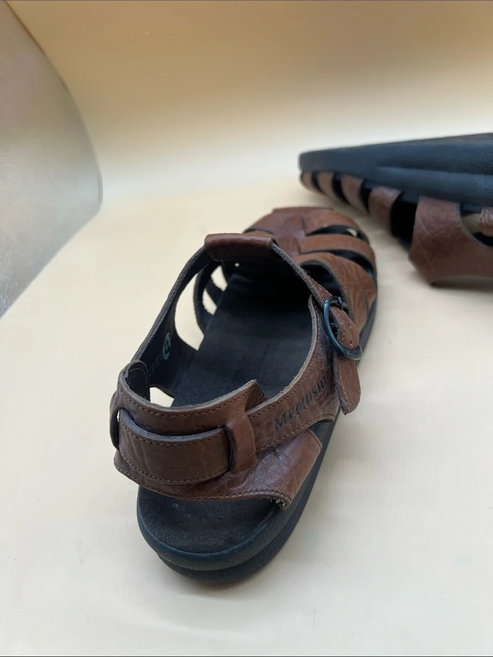 Mephisto Brown Leather Fisherman Sandals Men’s EU 44 US 10.5-11 Made in Portugal